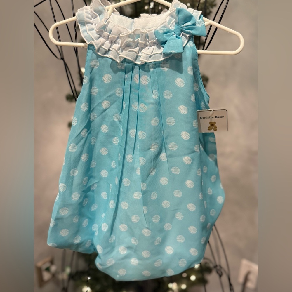 NWT, Cuddle Bear Blue Polka Dot Dress, 18 months